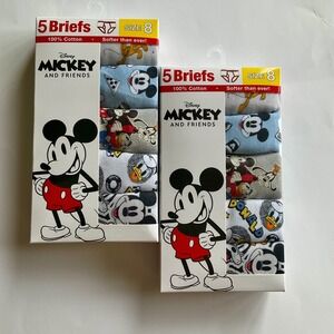 Disney Mickey & Friends Bundle of 2 New 5 Pack Briefs Sz 8 100% Cotton Underwear